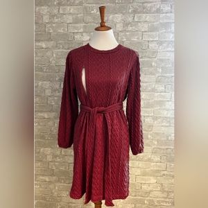Nursing Queen Cable Knit Sweater Dress- Cranberry - Medium